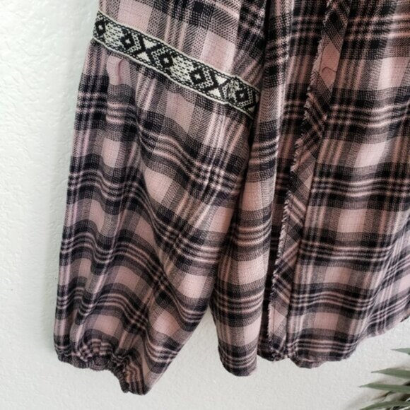 Knox Rose Bohemian Plaid Puff Sleeve Peasant Blouse Top size M - Picture 6 of 12